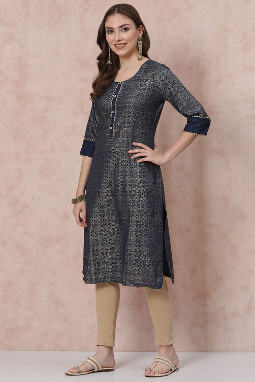 Indigo Art Silk Kurta image number 0